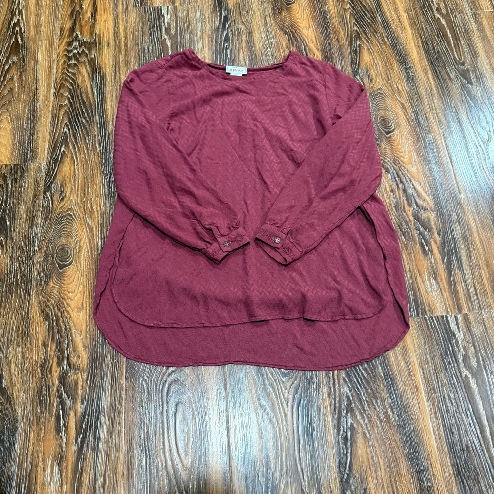 Ariat Women's‎ Size M Deep Burgundy Top Shirt Blouse Side Slit 100% Cotton